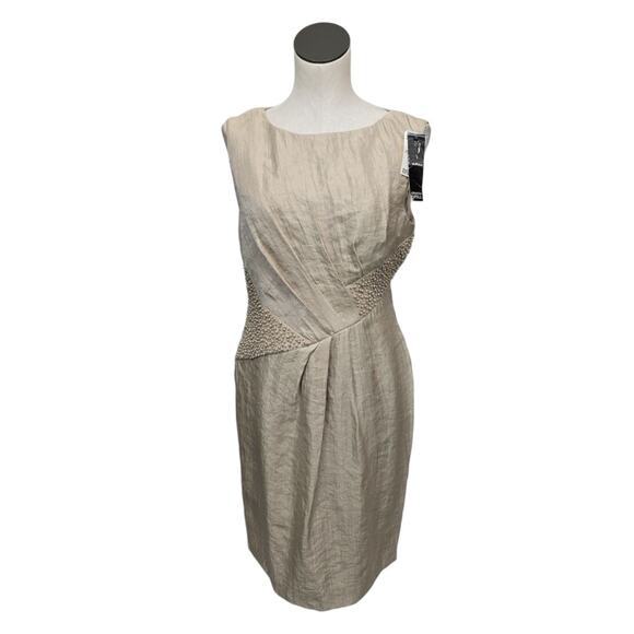 NWT Adrianna Papell Cream Ivory Beaded Knee‎ Length Sheath Dress Size 10 Formal - Picture 1 of 9